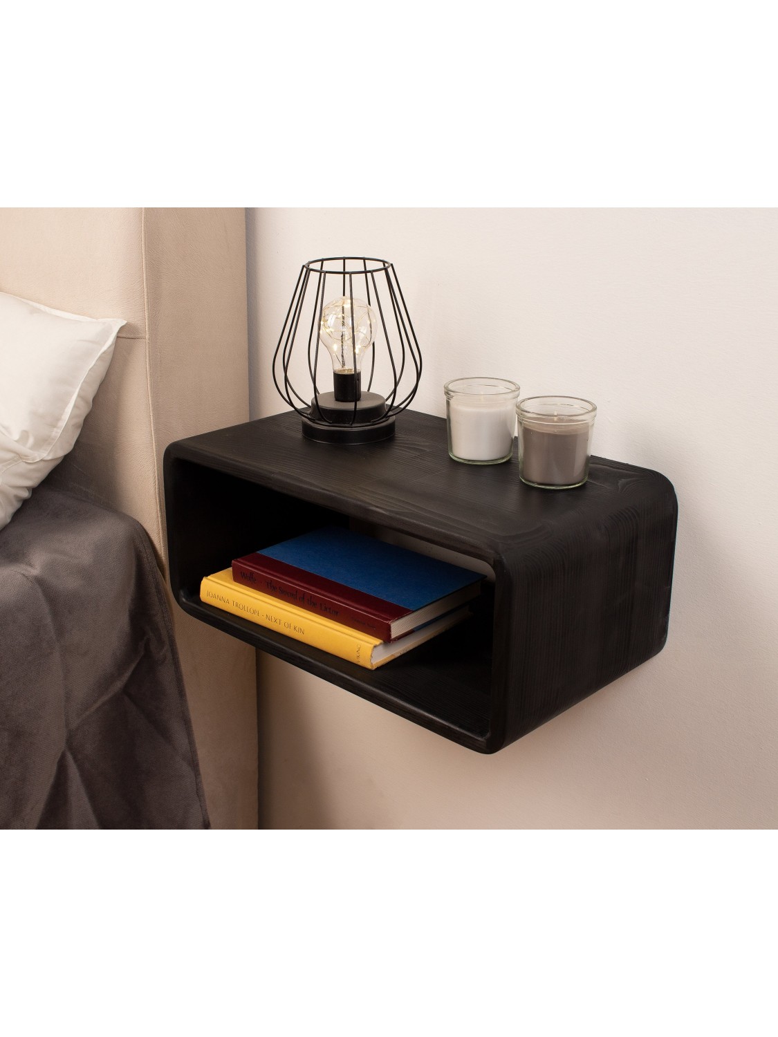 Black Wood Floating Nightstand