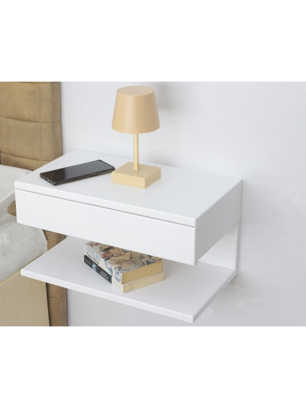 White Wood Nightstand with Drawer
