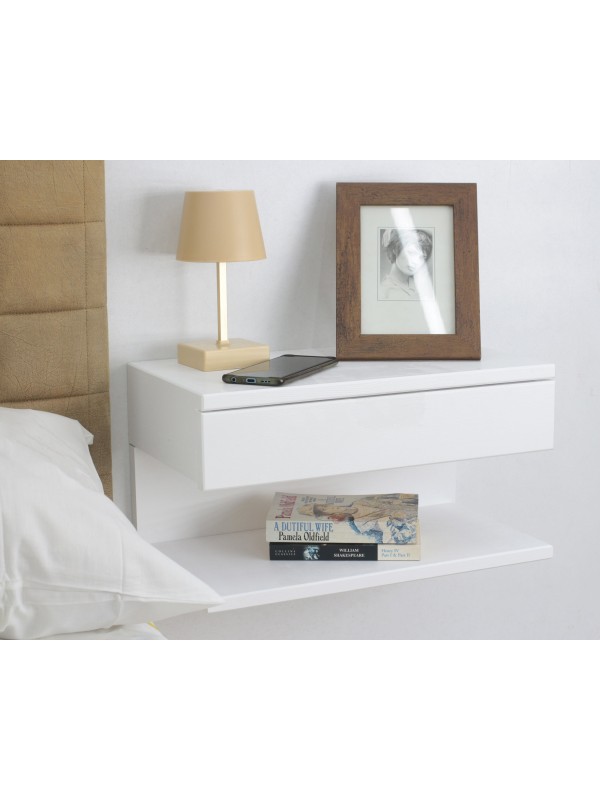 White Wood Nightstand with Drawer