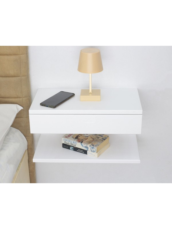 White Wood Nightstand with Drawer