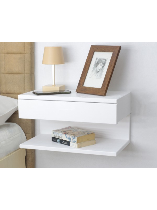 White Wood Nightstand with Drawer