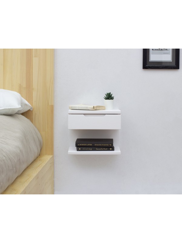 White Floating Nightstand with Drawer