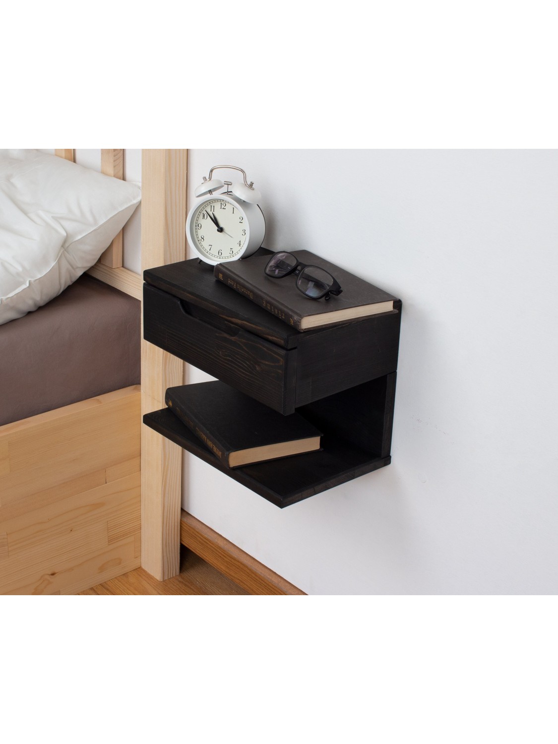 Black Wall Mounted Nightstand with Drawer
