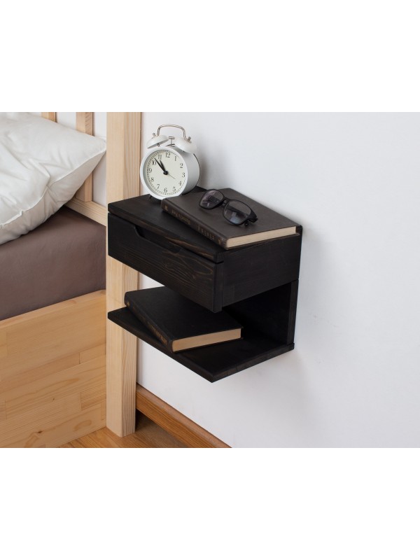 Black Wall Mounted Nightstand with Drawer