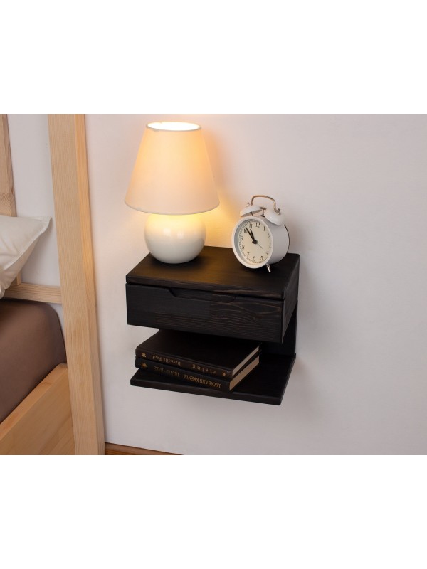Black Wall Mounted Nightstand with Drawer