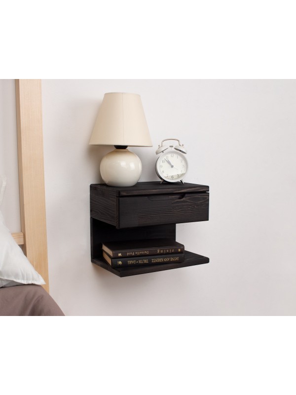 Black Wall Mounted Nightstand with Drawer