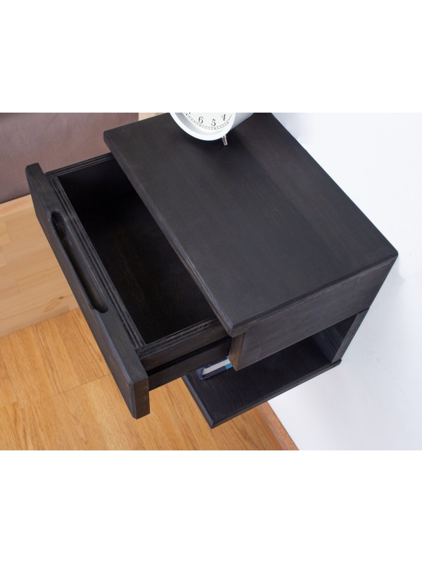 Black Wall Mounted Nightstand with Drawer