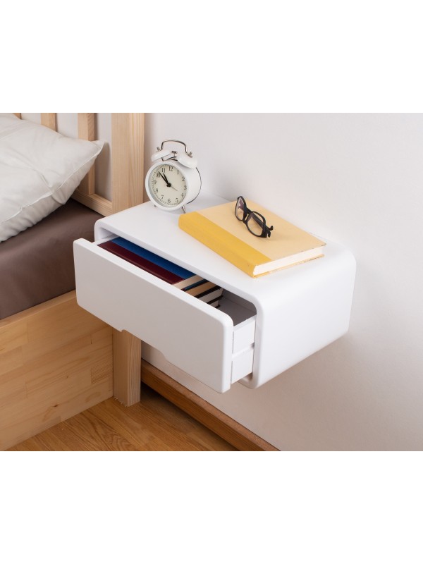 White Floating Wooden Nightstand with Drawer