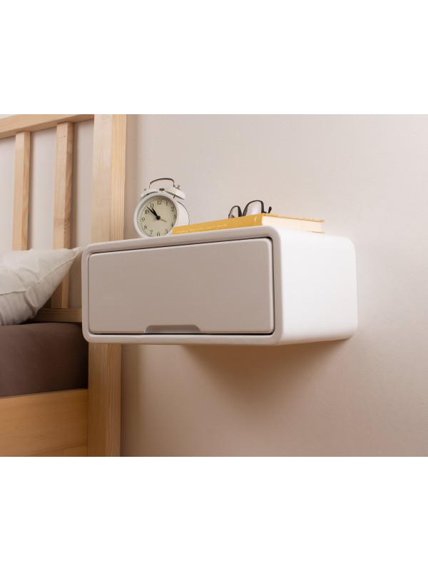 White Floating Wooden Nightstand with Drawer