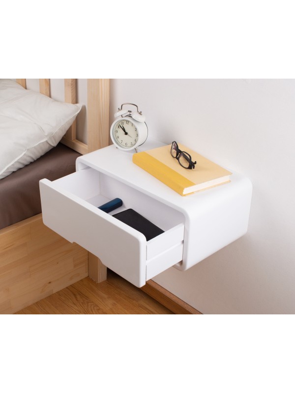White Floating Wooden Nightstand with Drawer