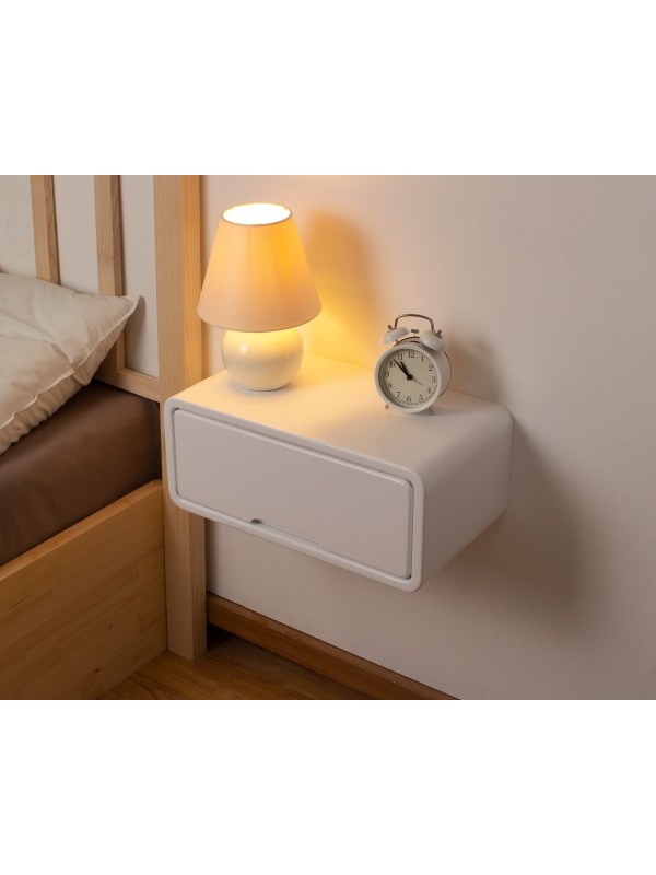 White Floating Wooden Nightstand with Drawer