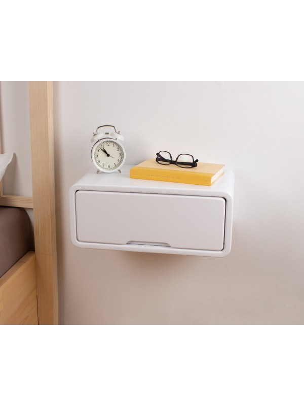 White Floating Wooden Nightstand with Drawer