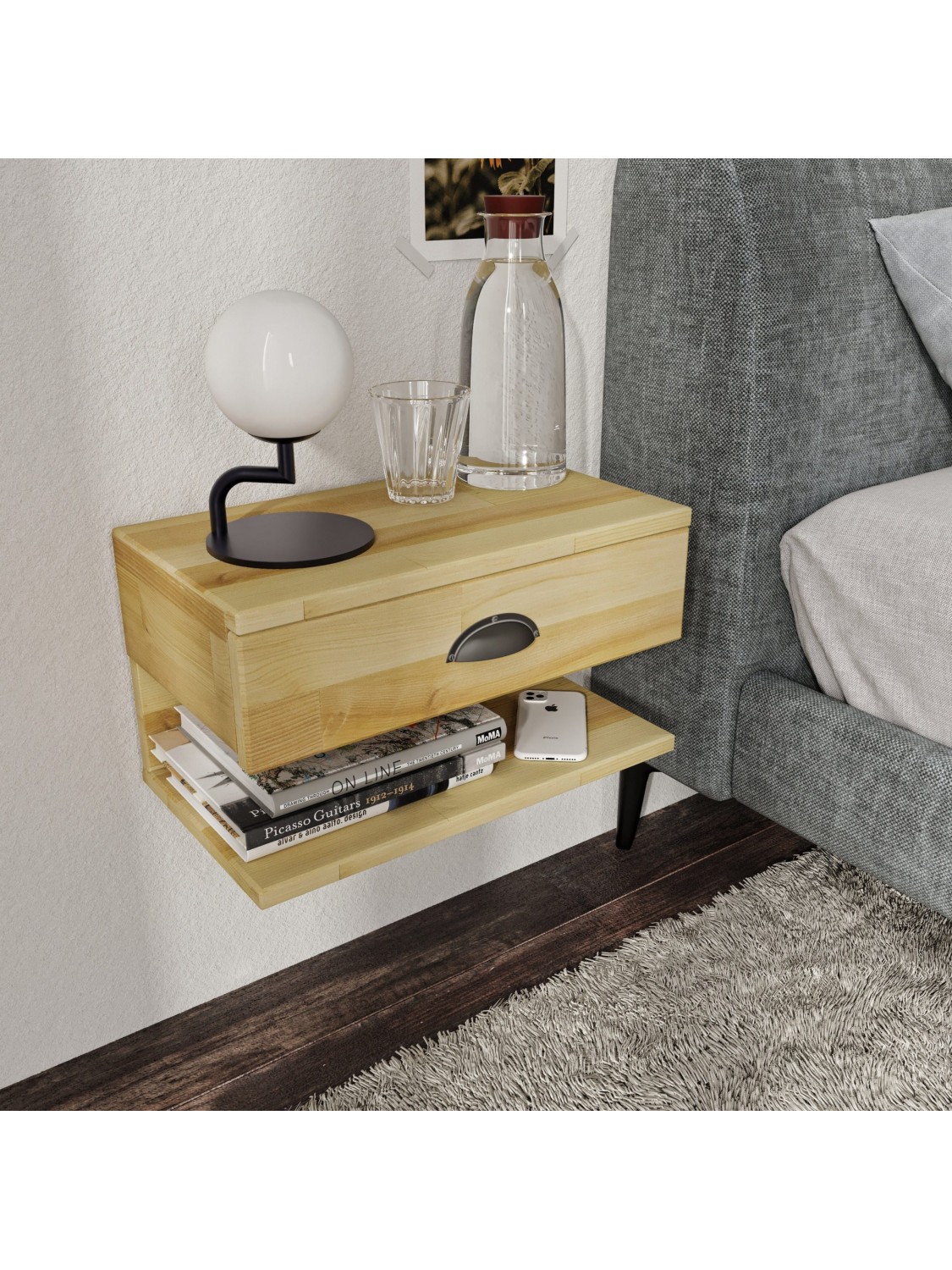 Natural Color Floating Nightstand