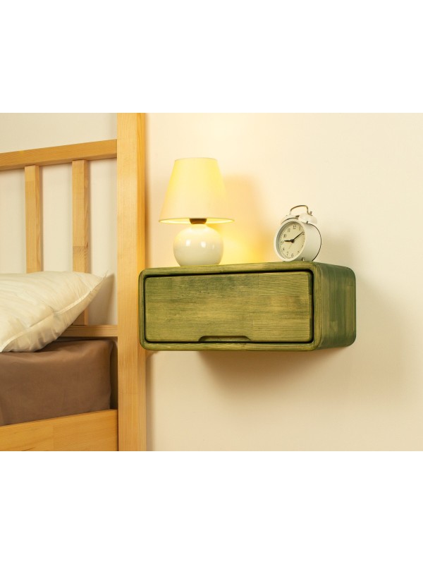 Green Floating Nightstand with Drawer