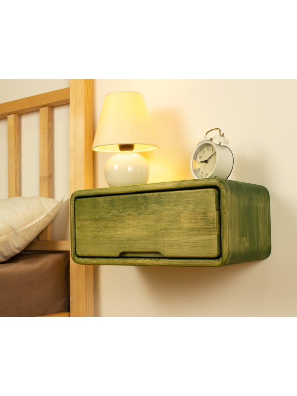 Green Floating Nightstand with Drawer