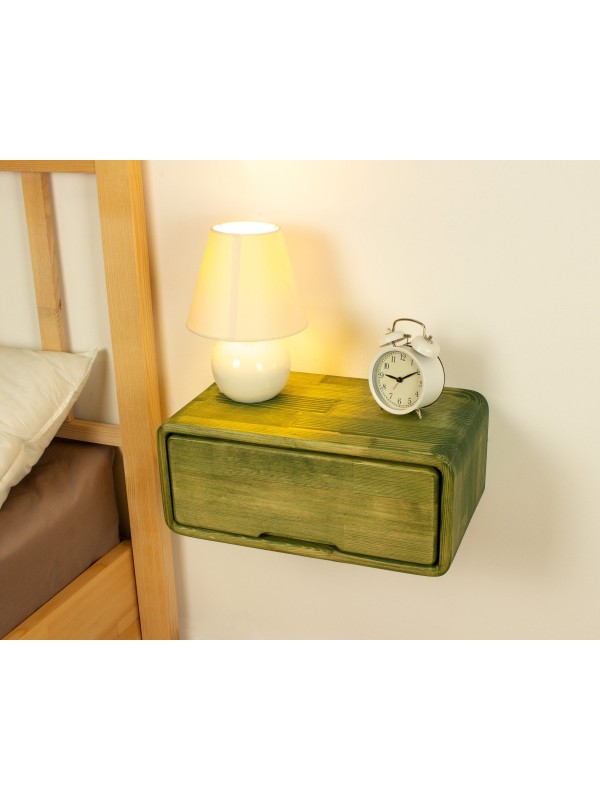 Green Floating Nightstand with Drawer