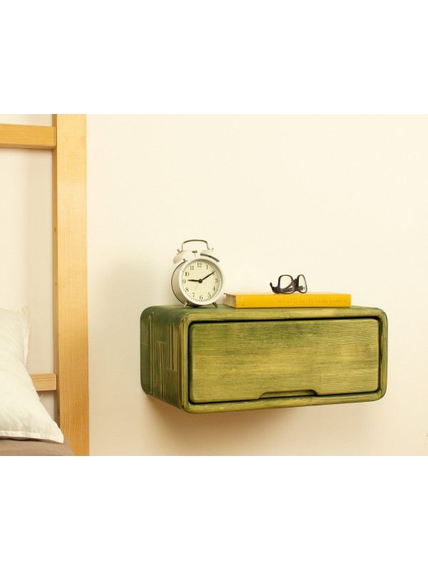 Green Floating Nightstand with Drawer